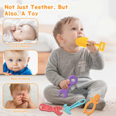 7 PCS Baby Teething Toys - BPA Free- Teething Tools Teether for Baby 6--12 Months with 2 Straps for Safety and Organizer Case, Sensory Teething Toys for Babys